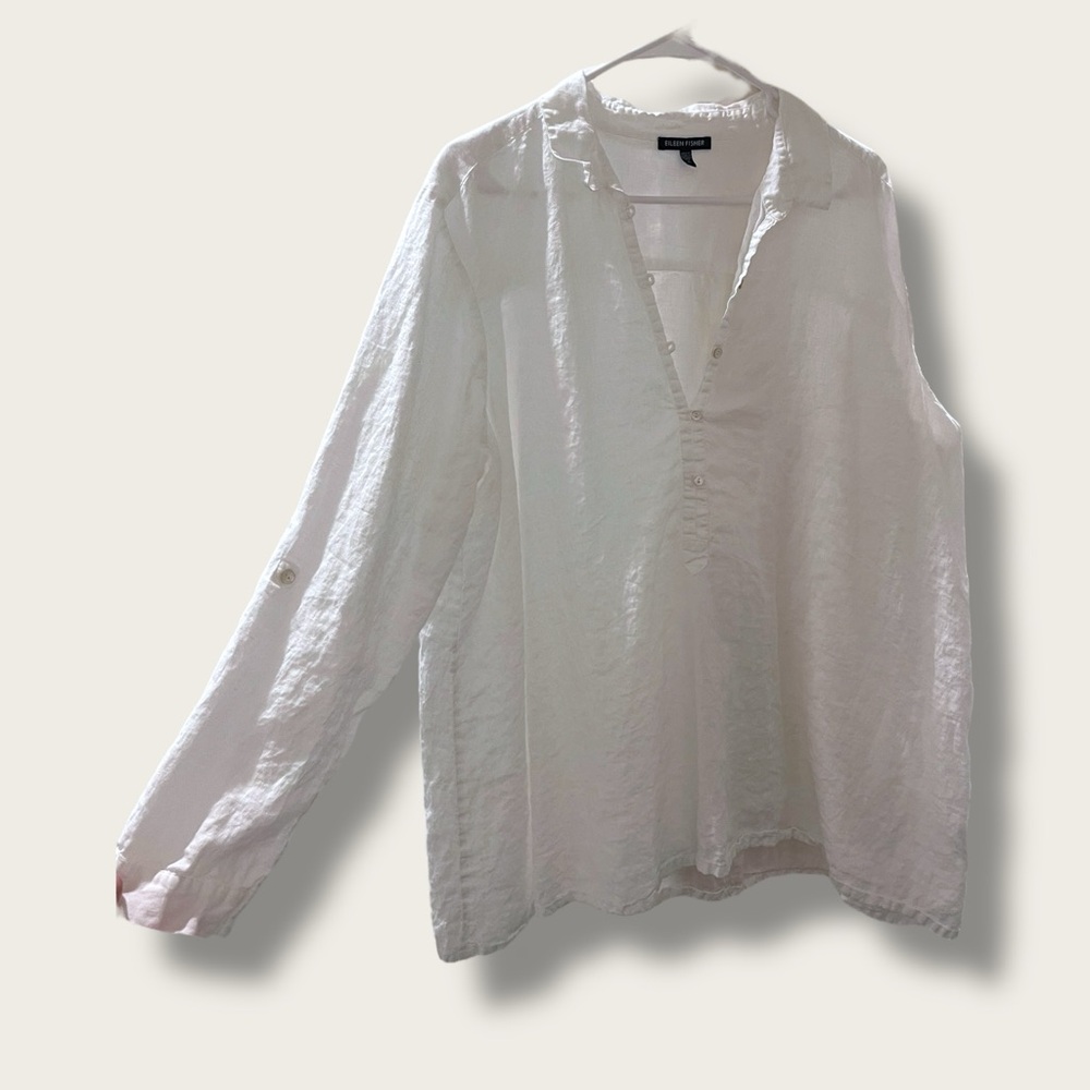 White Linen Long Sleeve Blouse - Picture 2 of 5